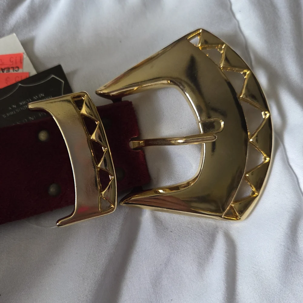 New Old Stock - Genuine Suede Vintage 90s Red Belt with Gold Buckle